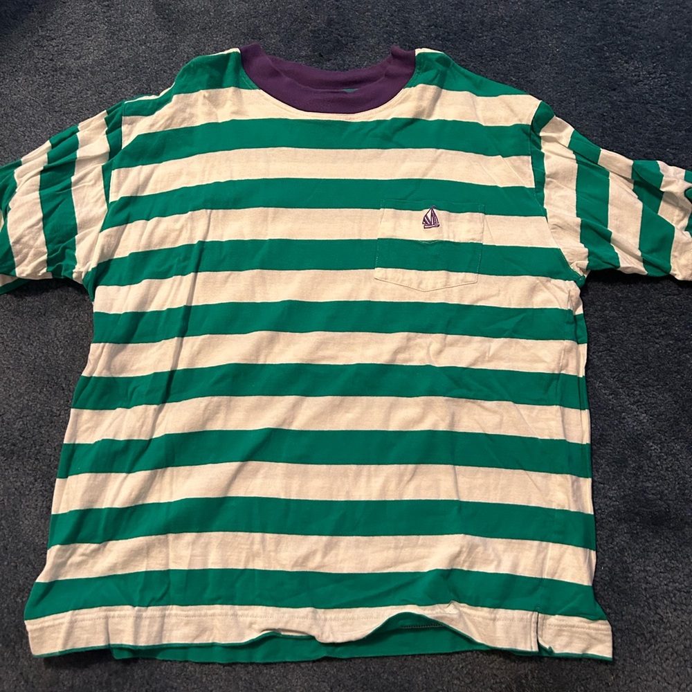 Green and White Striped Kids Shirt
